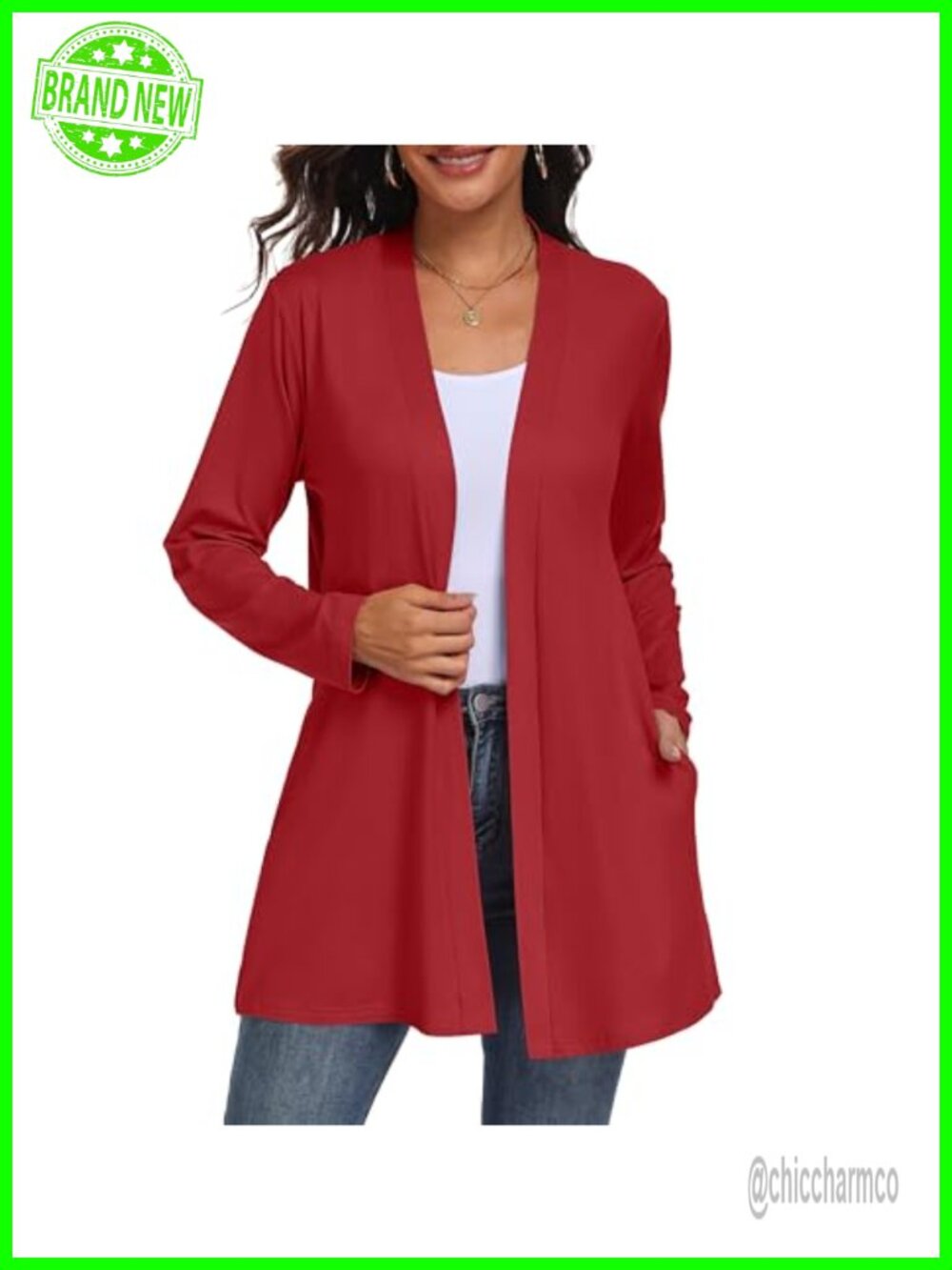 Lightweight Long Sleeve Open Front Cardigan with Pockets V-Neck
